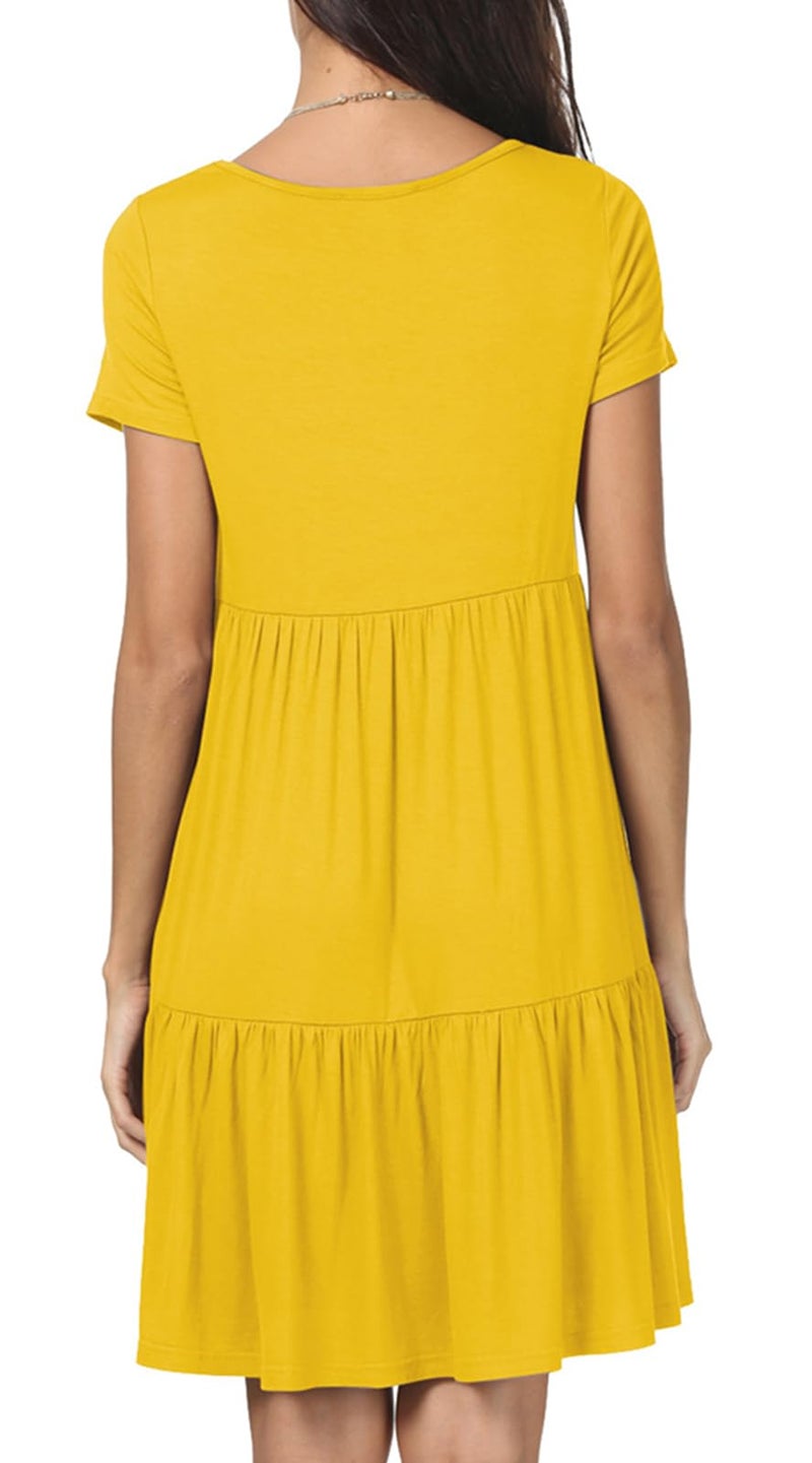 levaca Womens Summer Casual Dresses Beach Coverup Loose Short Sleeve T Shirt Dress 2025 Midi Outfit Sundress Yellow M - Image 3